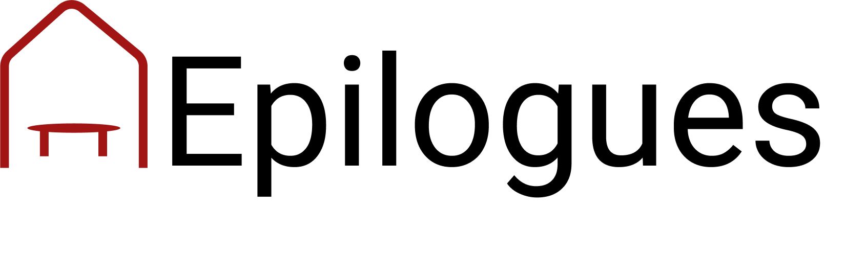 Epilogues site title and logo. Table in house image